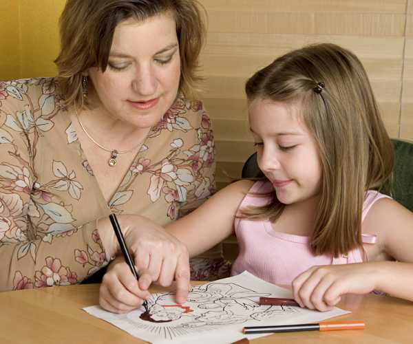 Woman teaching young girl